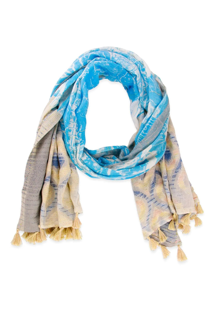 Misty Mixed Bordered Scarf Sky Blue