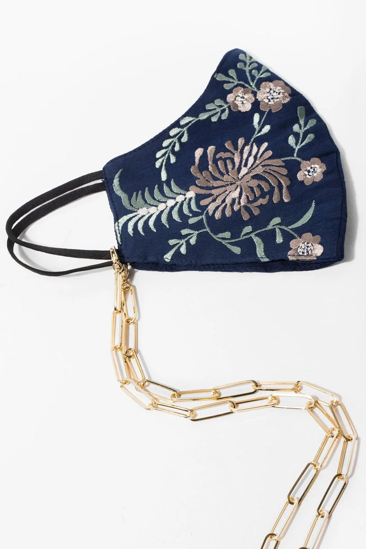 Primavera Embroidered Face Mask Navy
