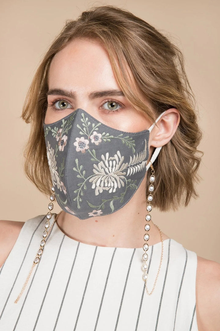 Primavera Embroidered Face Mask Grey