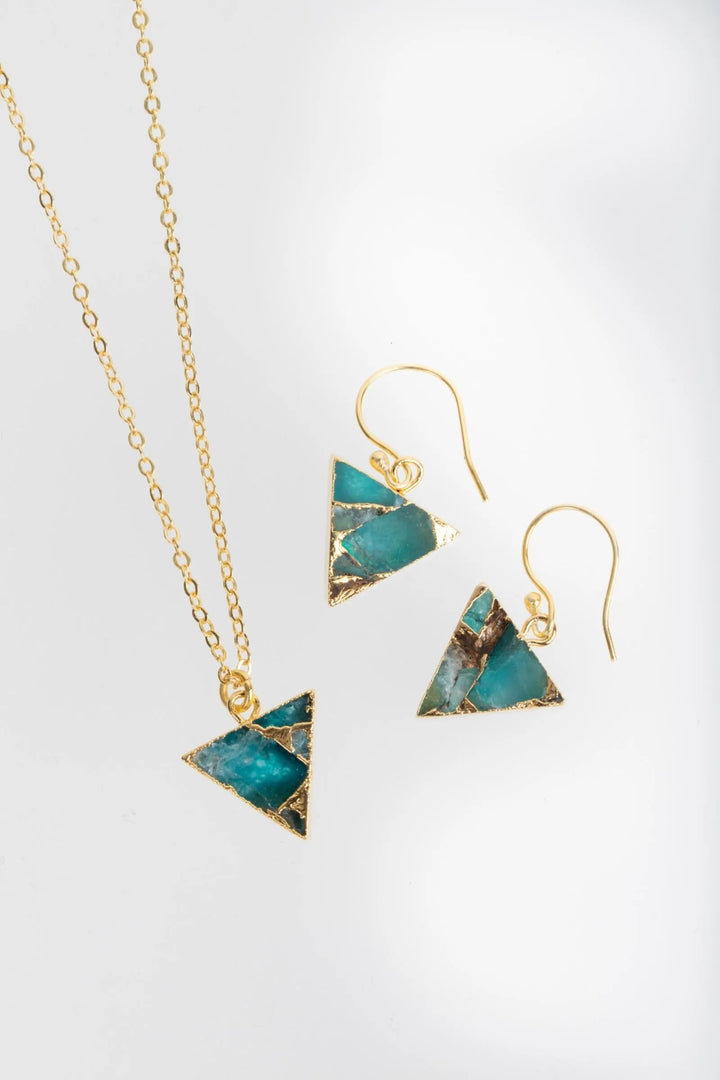 Mojave Mini Triangle Earring and Necklace Set Teal