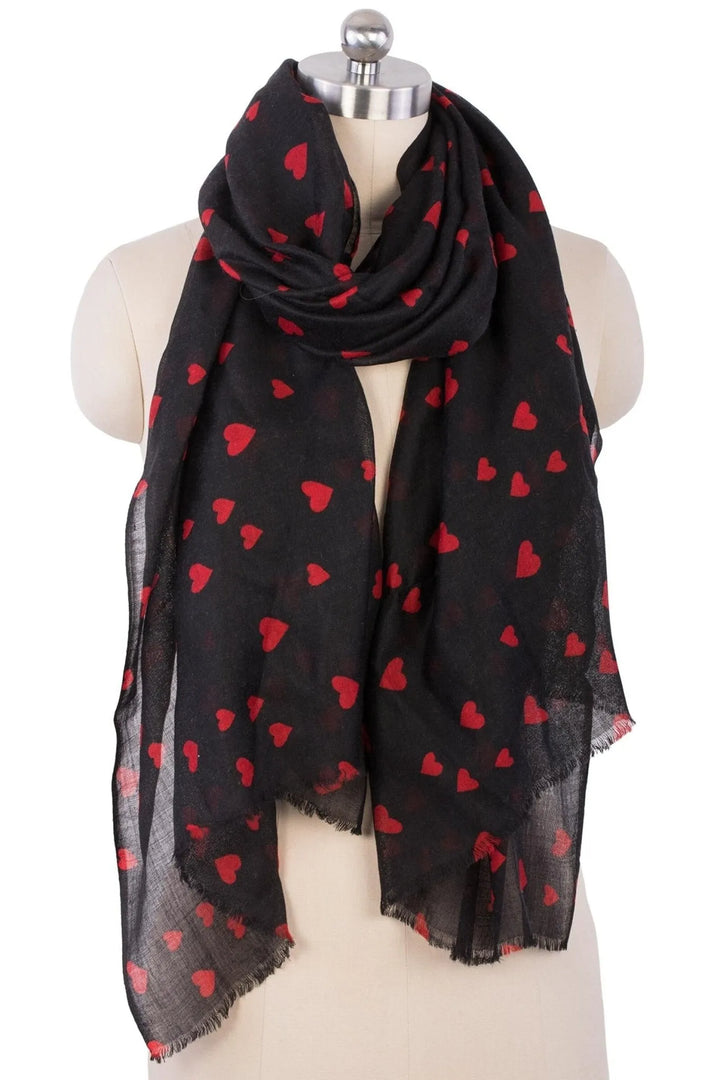 Hearts Wool Scarf Black