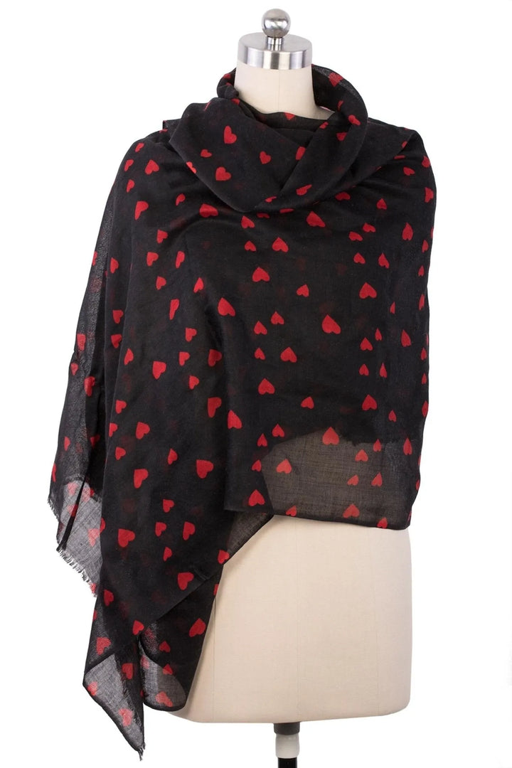 Hearts Wool Scarf Black