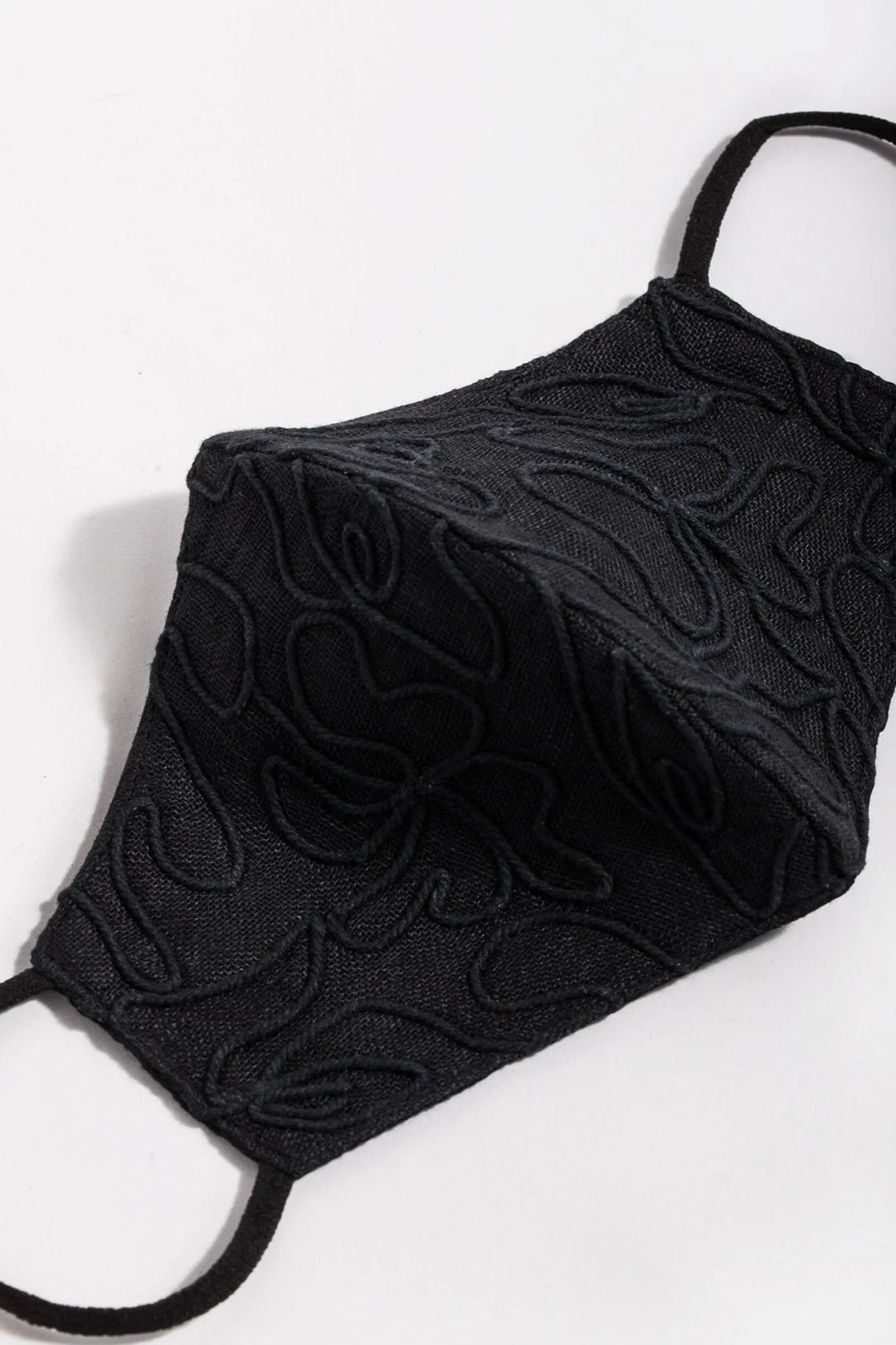 Linen Embroidered Mask Black