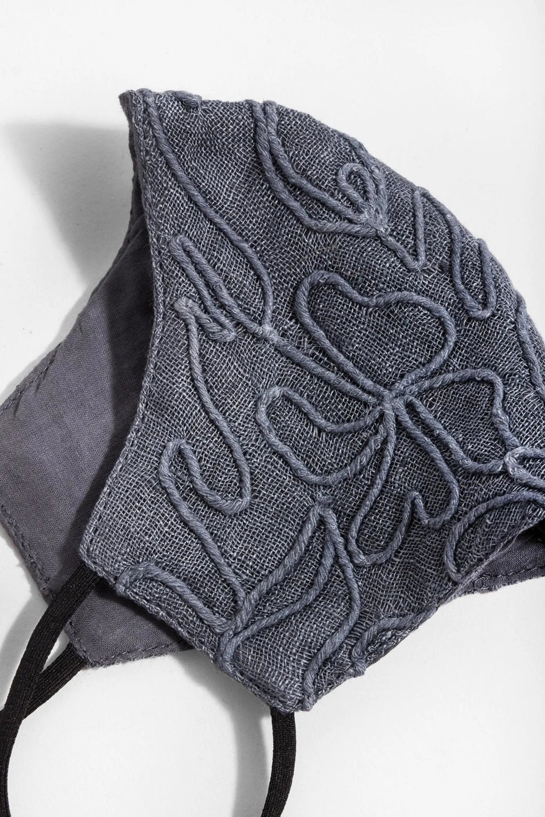 Linen Embroidered Mask Grey