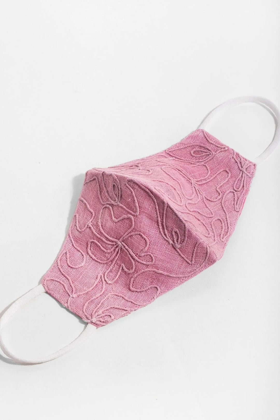 Linen Embroidered Mask Pink