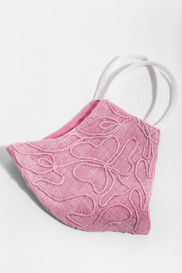 Linen Embroidered Mask Pink