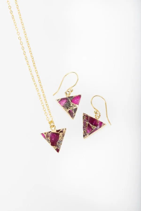 Mojave Mini Triangle Earring and Necklace Set Maroon