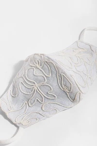 Linen Embroidered Mask white