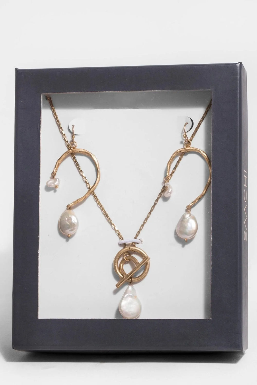 Pearl Necklace and Earring Gift Box Gold