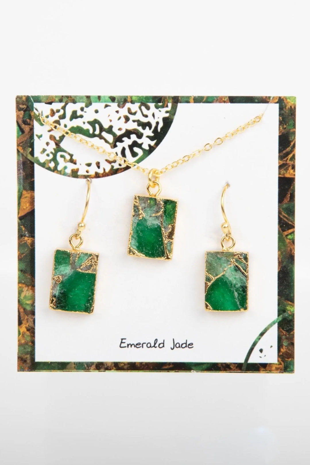 Mini Square Gemstone Earring and Necklace Set Green