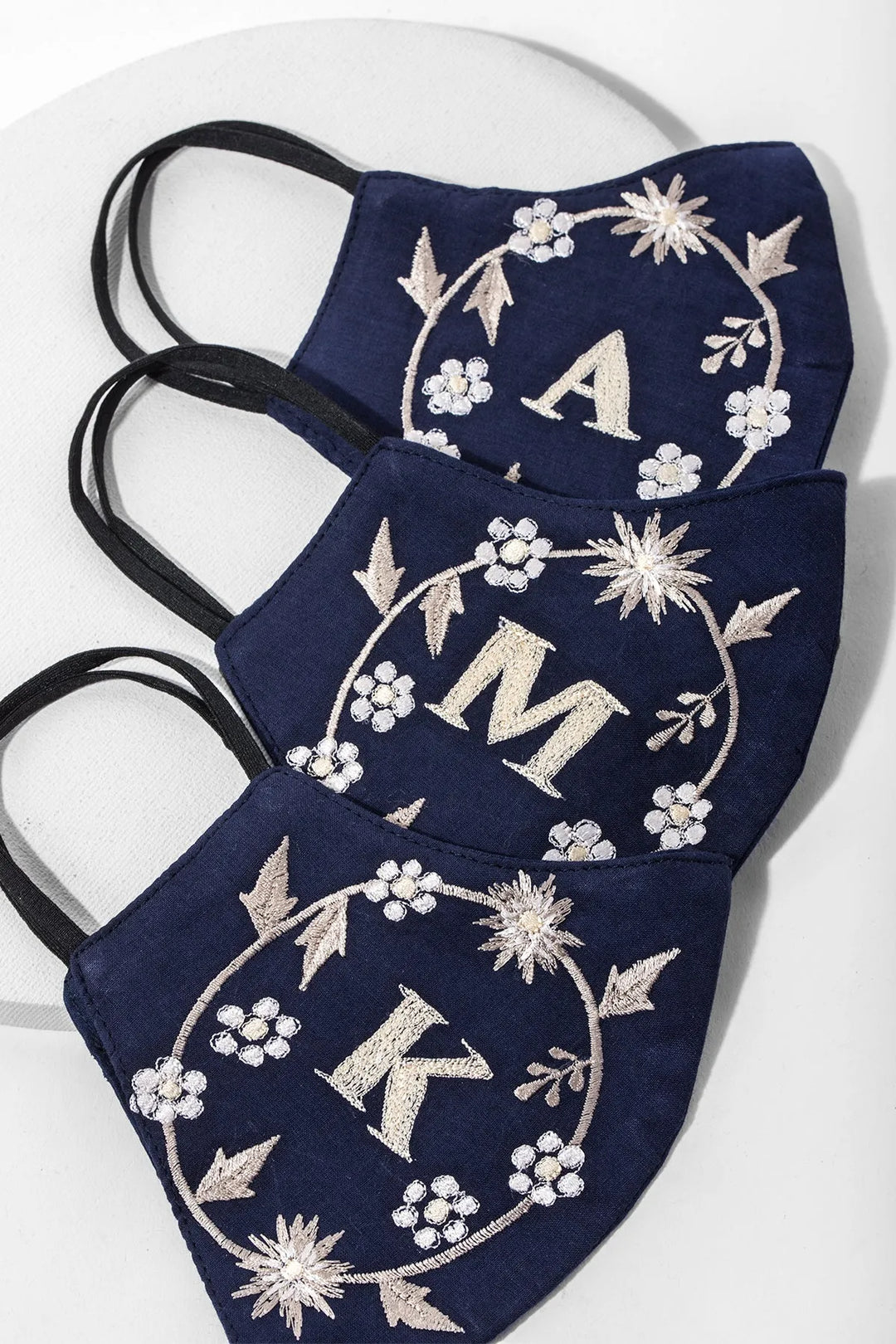 Custom White Embroidered Monogram Face Mask Navy