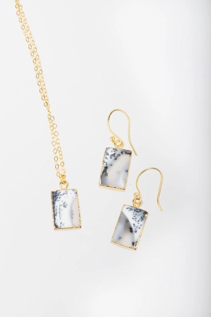 Mini Square Gemstone Earring and Necklace Set Gainsboro