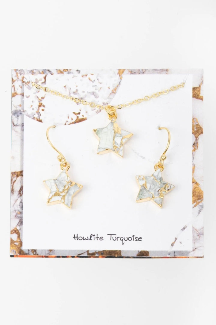 Mojave Mini Star Earring and Necklace Set White