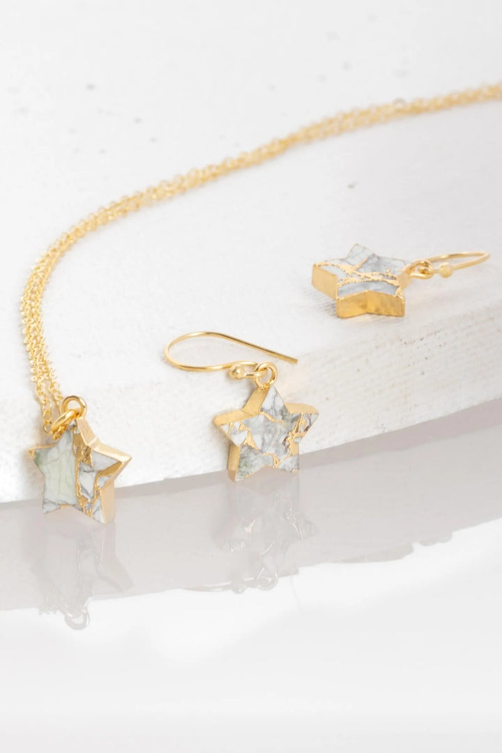 Mojave Mini Star Earring and Necklace Set White