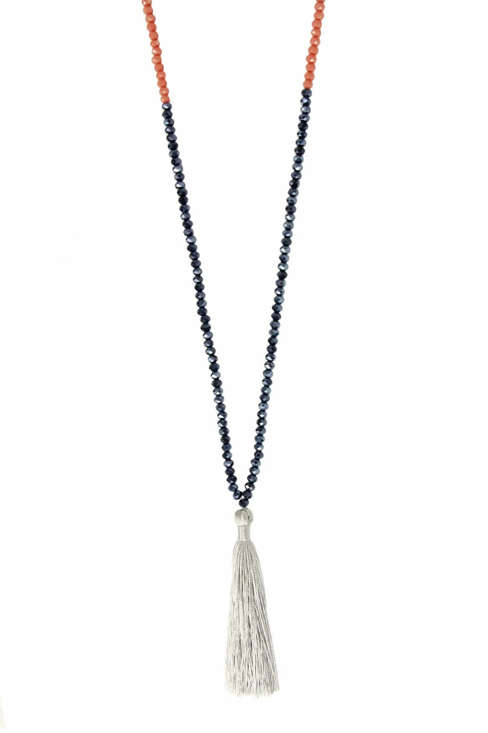 Long beaded tassel necklace Champagne with Hematite Light Salmon