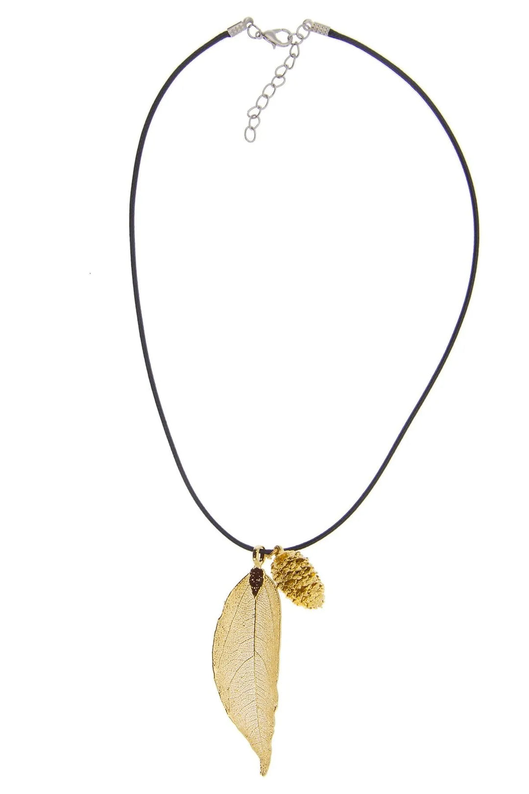 Black Thread Gold Leaf Necklace Gold