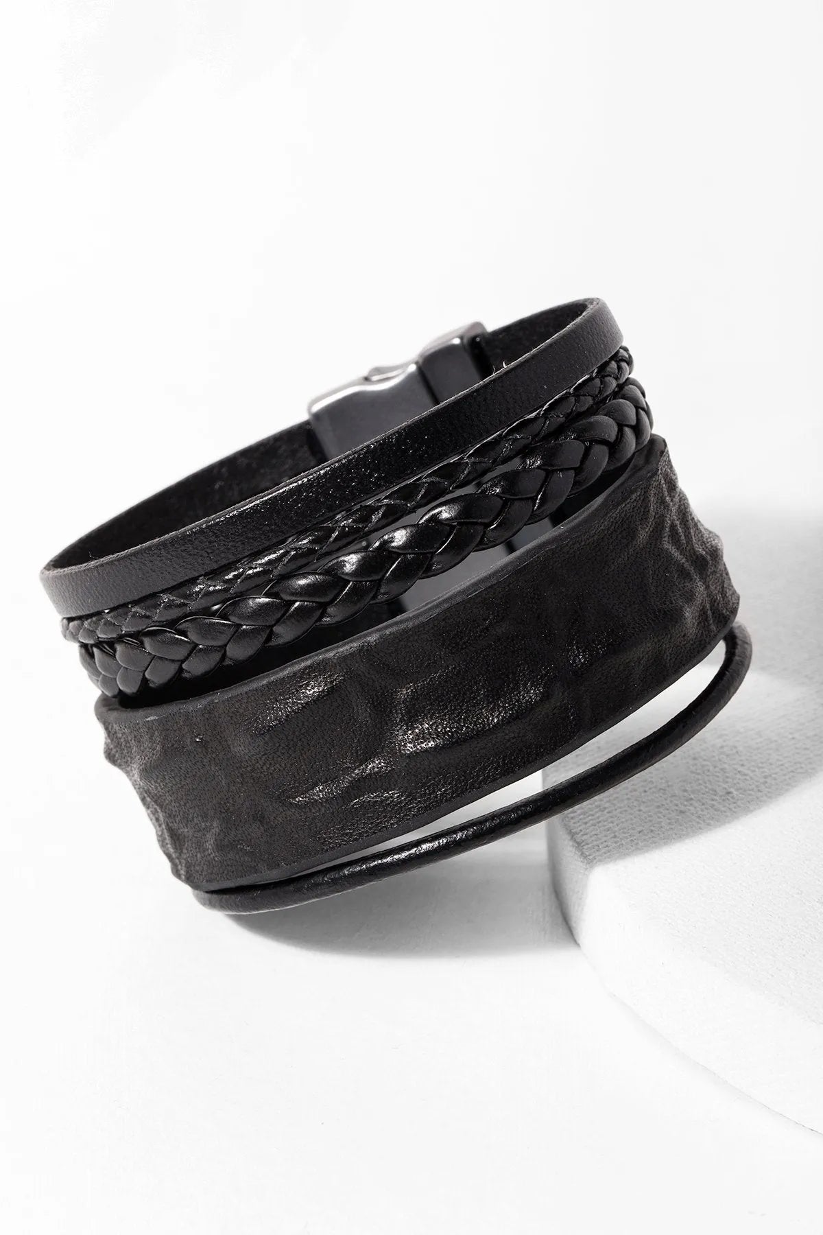 Saachi Style Flaunt Double Wrap Leather Bracelet - Black