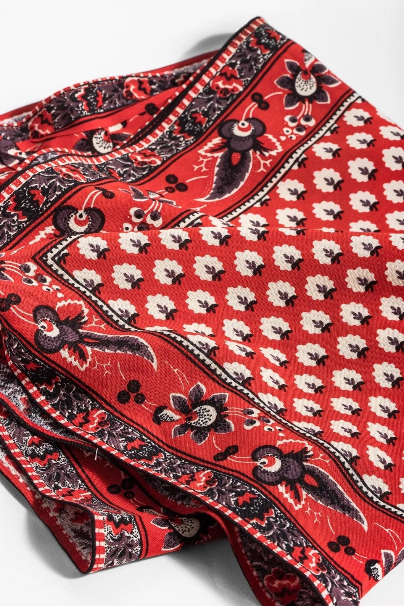 Beautiful Reversible Red Floral & Black Dot Silk Square Head Scarf |  Bleecker