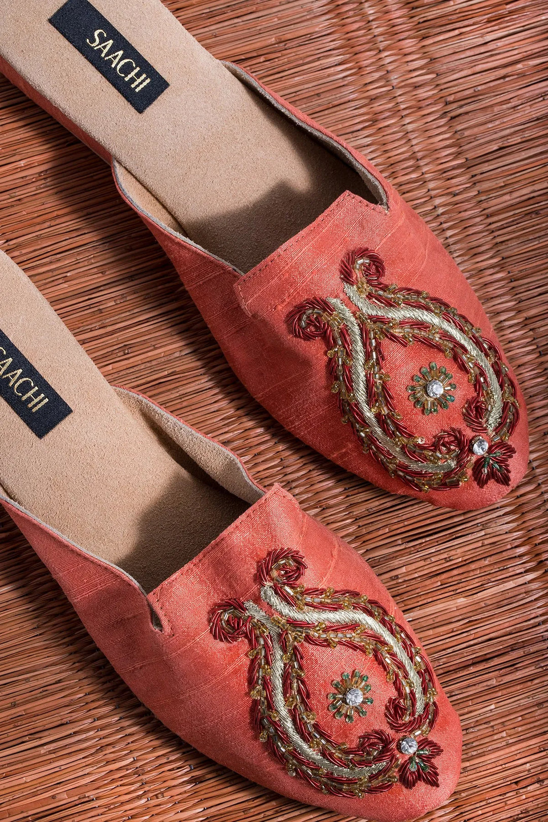 Horseshoe Embroidered Mule Coral