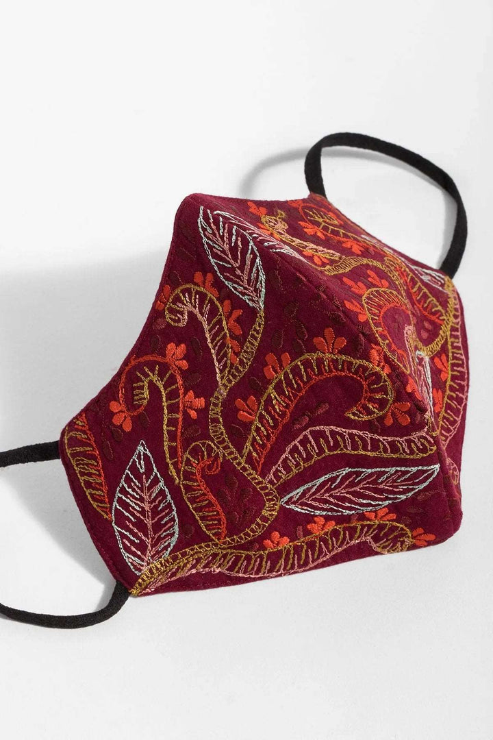 Autumn Embroidered Face Mask Red