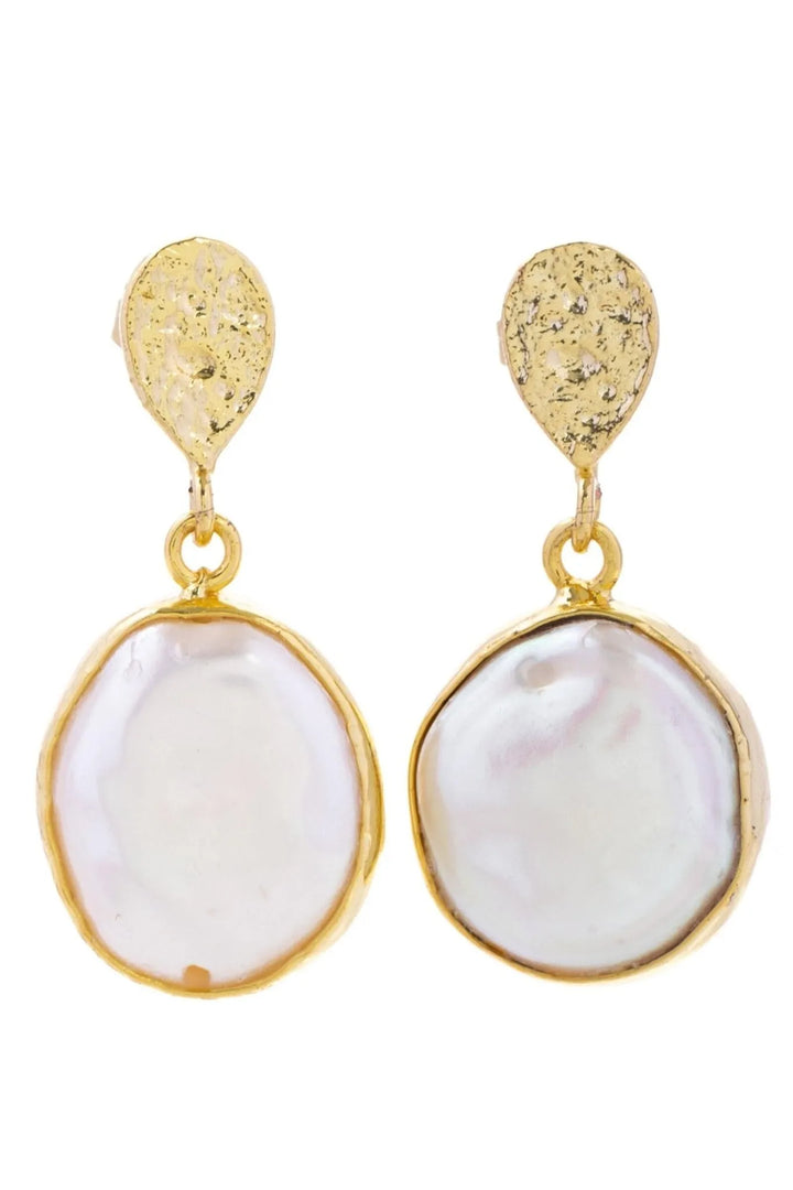 Freshwater Pearl Full Moon Dangle Earrings White