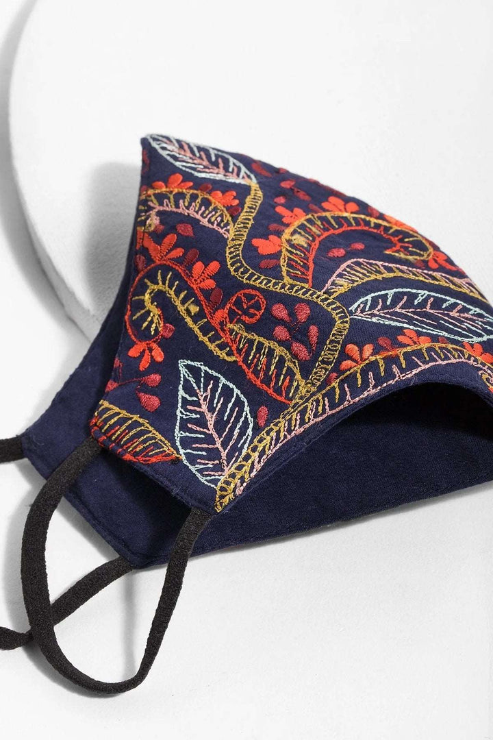 Autumn Embroidered Face Mask Navy