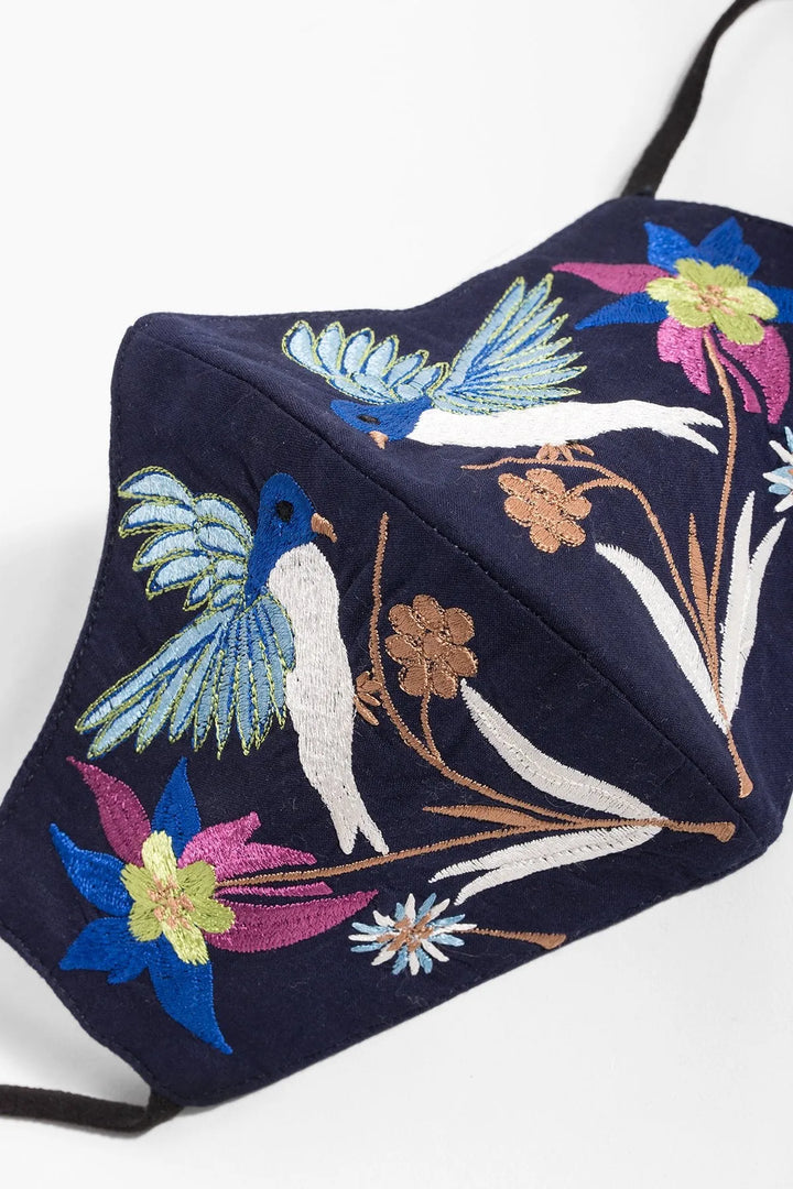 Hummingbird Embroidered Face Mask Navy