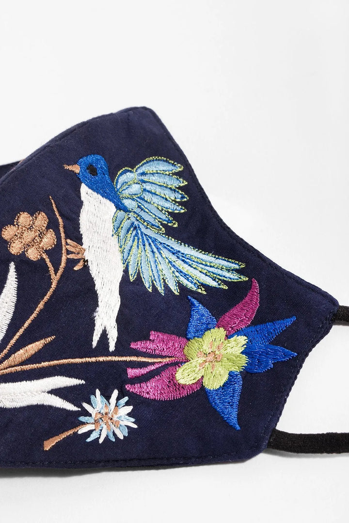 Hummingbird Embroidered Face Mask Navy