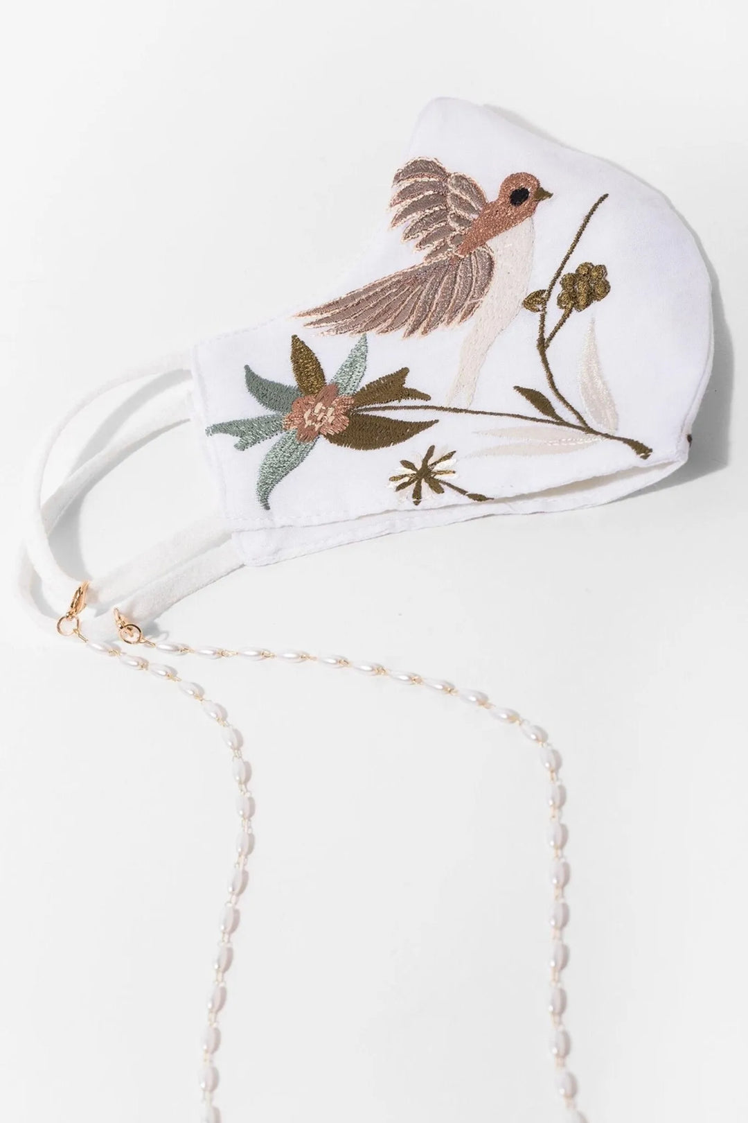 Hummingbird Embroidered Face Mask White