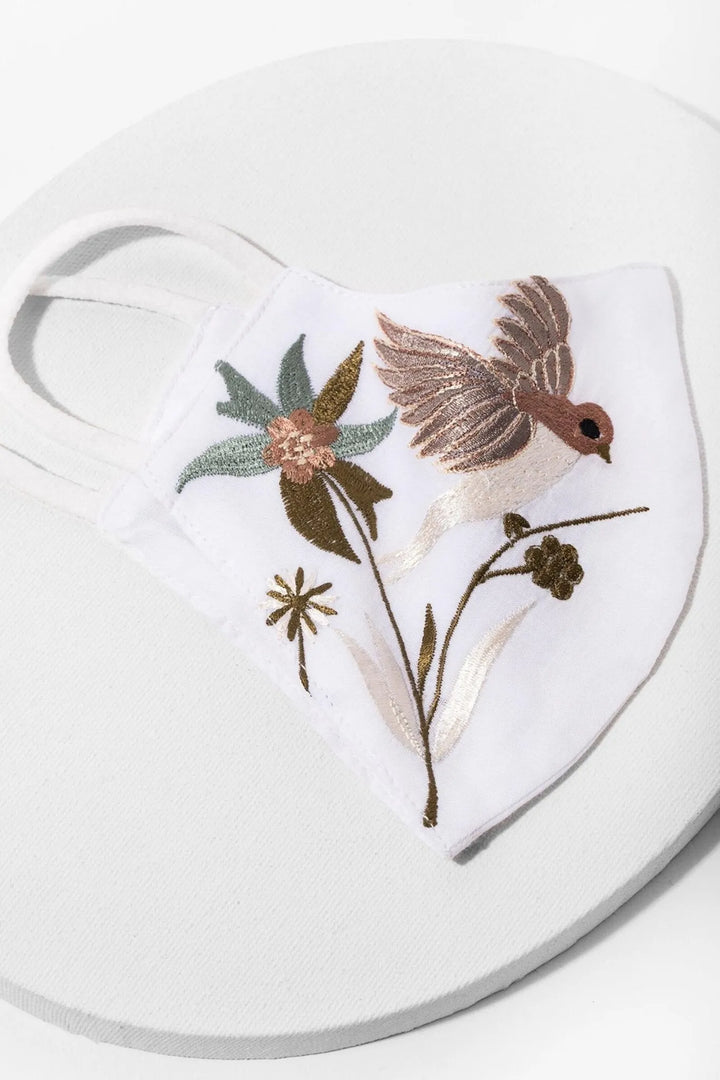 Hummingbird Embroidered Face Mask White