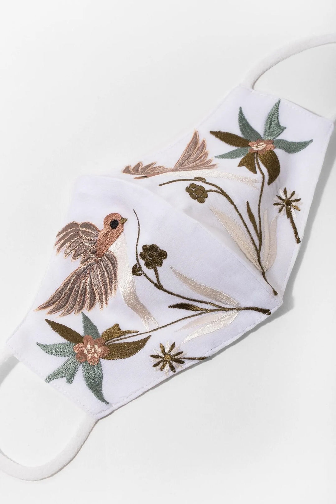 Hummingbird Embroidered Face Mask White