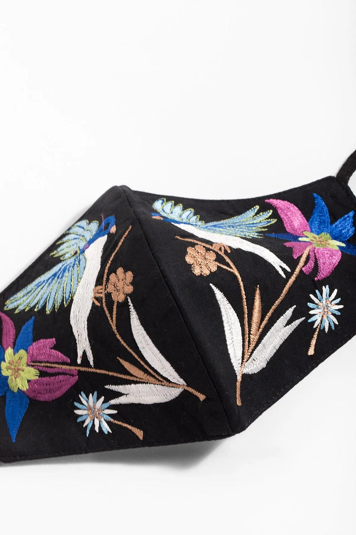 Hummingbird Embroidered Face Mask Black