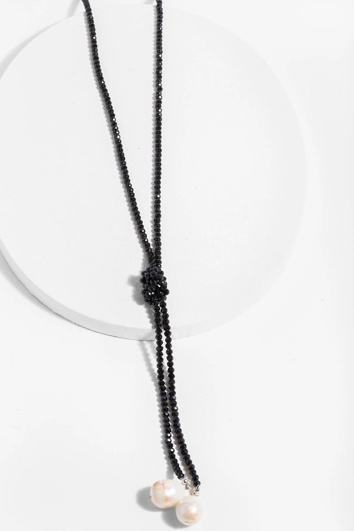 Baroque Knotted Pearl Necklace Black