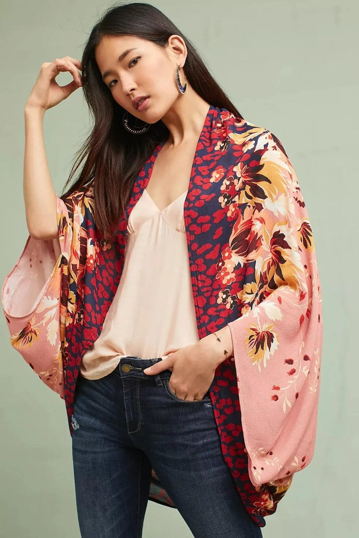 Mixed Floral Printed Kimono Misty Rose