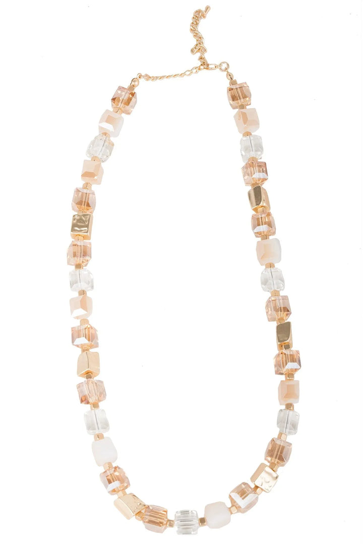 Faceted Bead and Stone Necklace Antique White