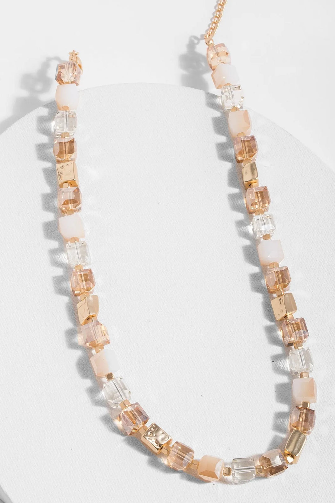 Faceted Bead and Stone Necklace Antique White