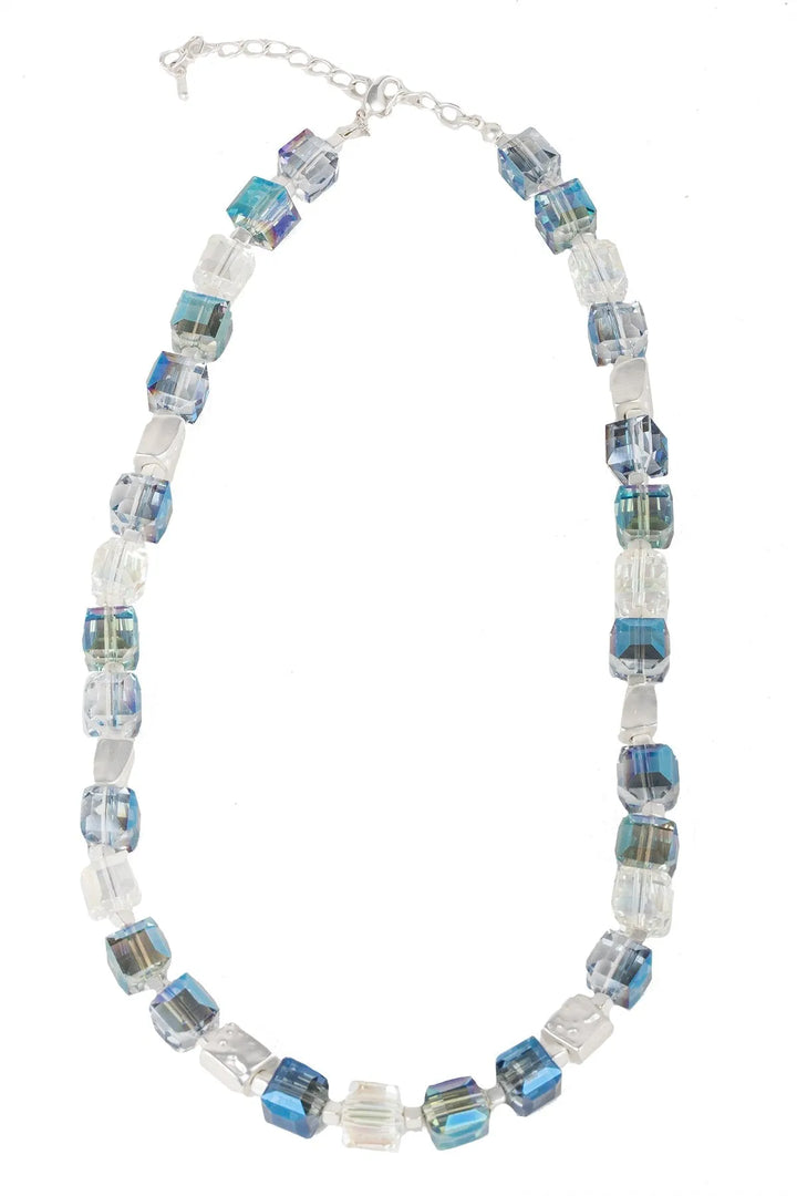 Faceted Bead and Stone Necklace Blue