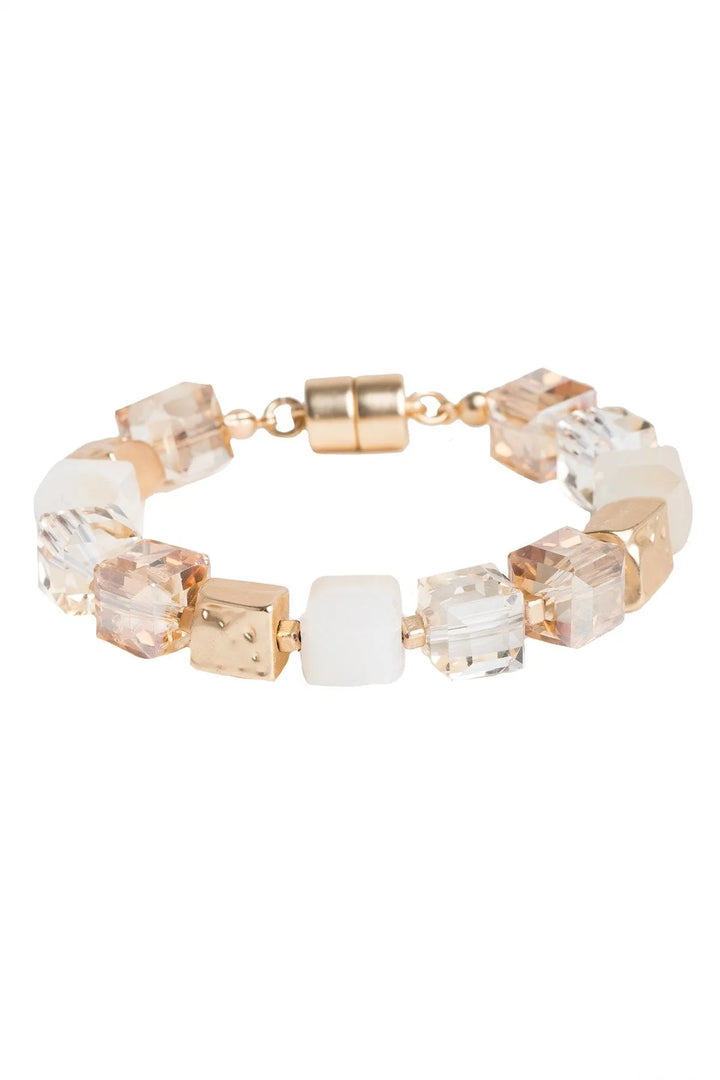 Faceted Bead and Stone Bracelet Antique White