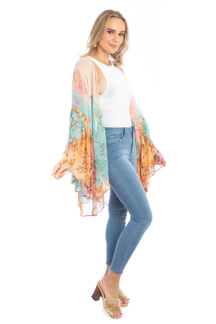 Mystical Garden Ruffle Sleeve Kimono Peachpuff