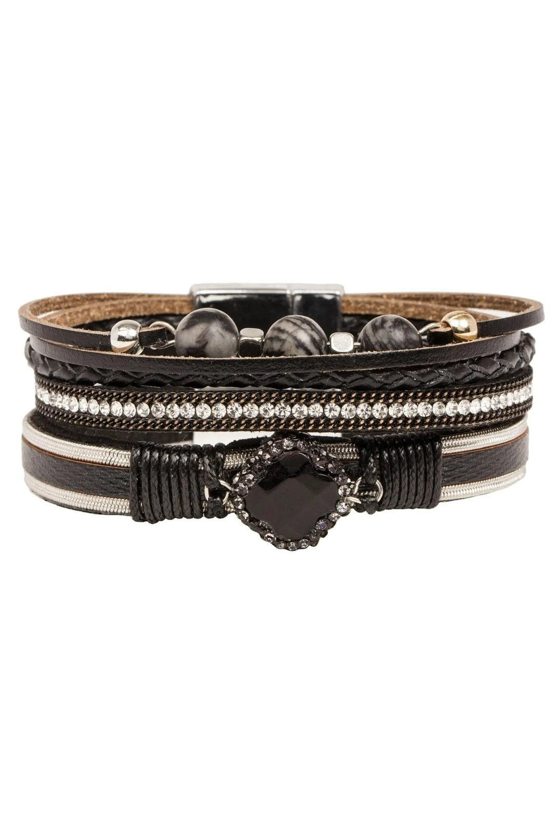 Mixed-In Leather Bracelet Black