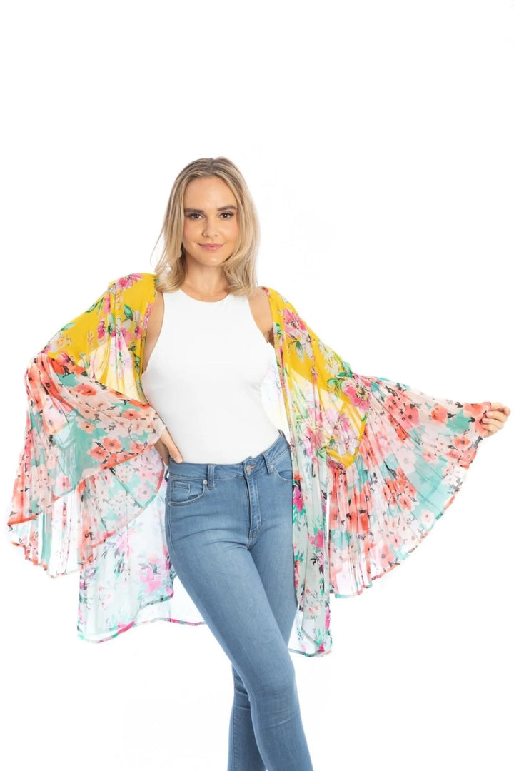 Mystical Garden Ruffle Sleeve Kimono Yellow