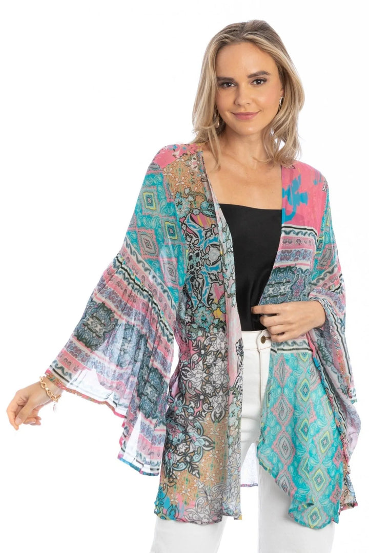 Mystical Garden Ruffle Sleeve Kimono Pale Violetred