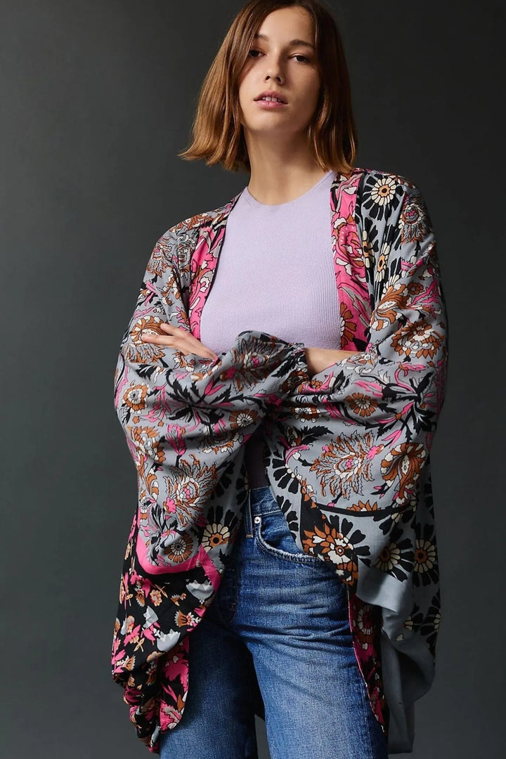 Juliana Abstract Floral Kimono Gainsboro