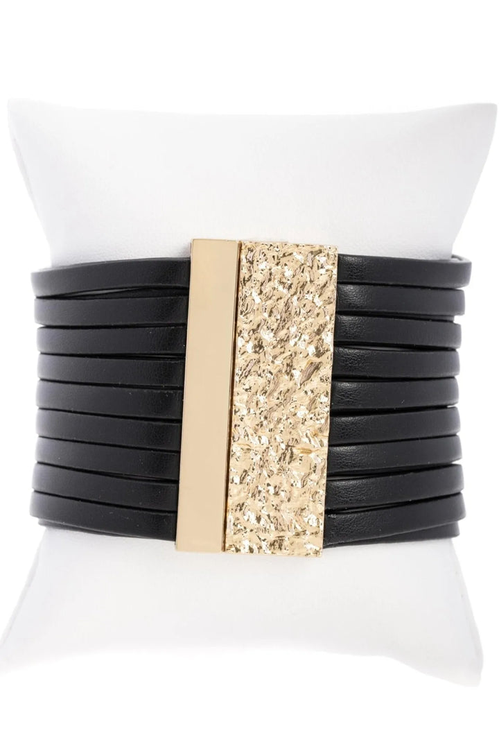 Multi-Strand Vegan Leather Bracelet Black