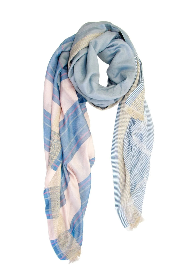 Color Block Stripe Scarf Light Sky Blue