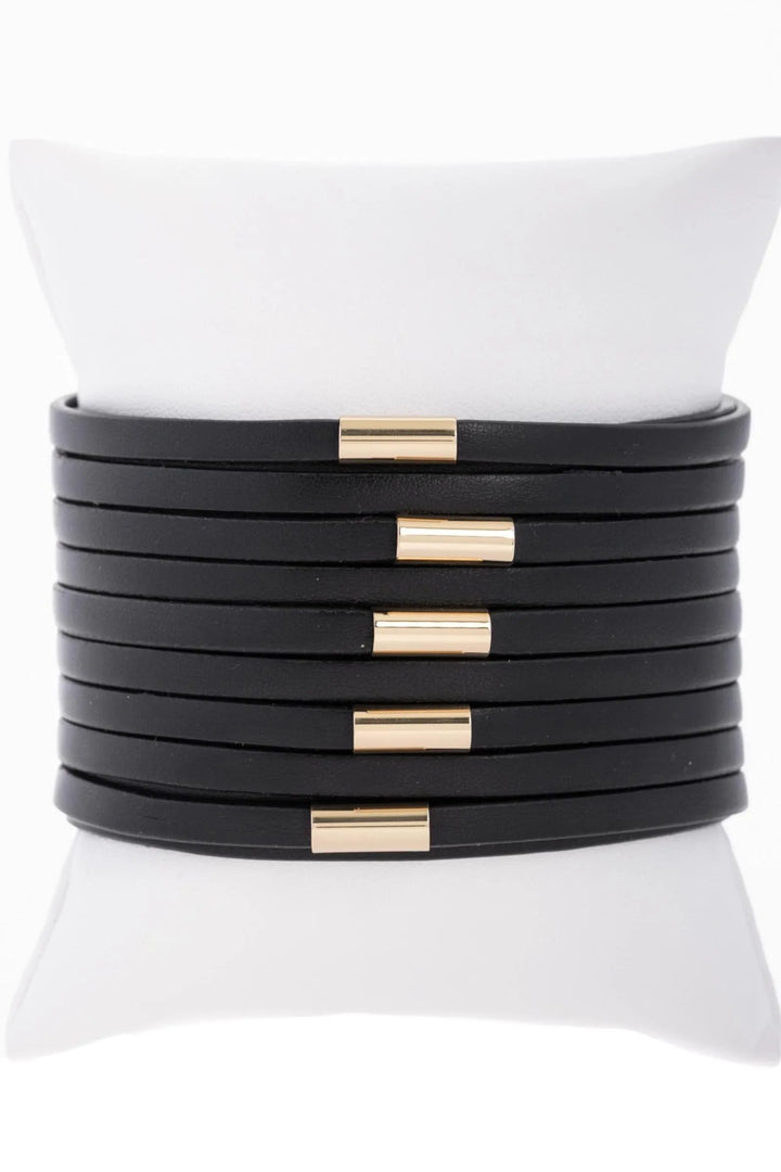 Multi-Strand Vegan Leather Bracelet Black