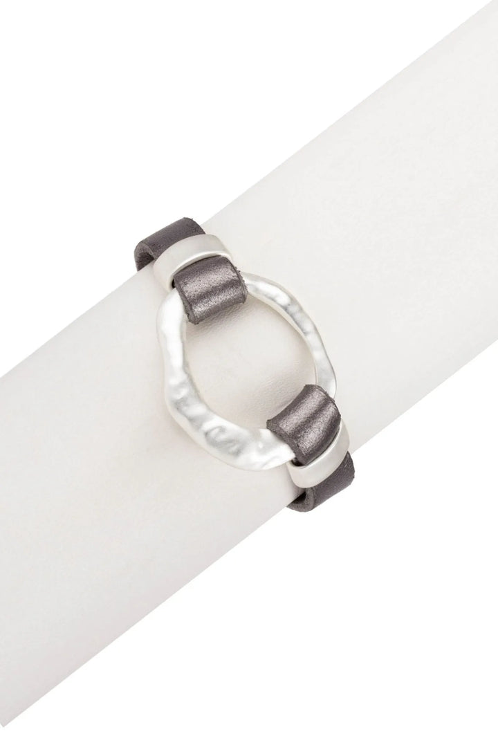 Hammered Metal Leather Bracelet Dark Gray