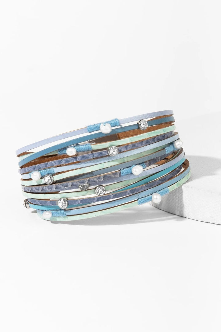 Bubbly Multi Strand Leather Bracelet - SAACHI - Light Sky Blue - Bracelet