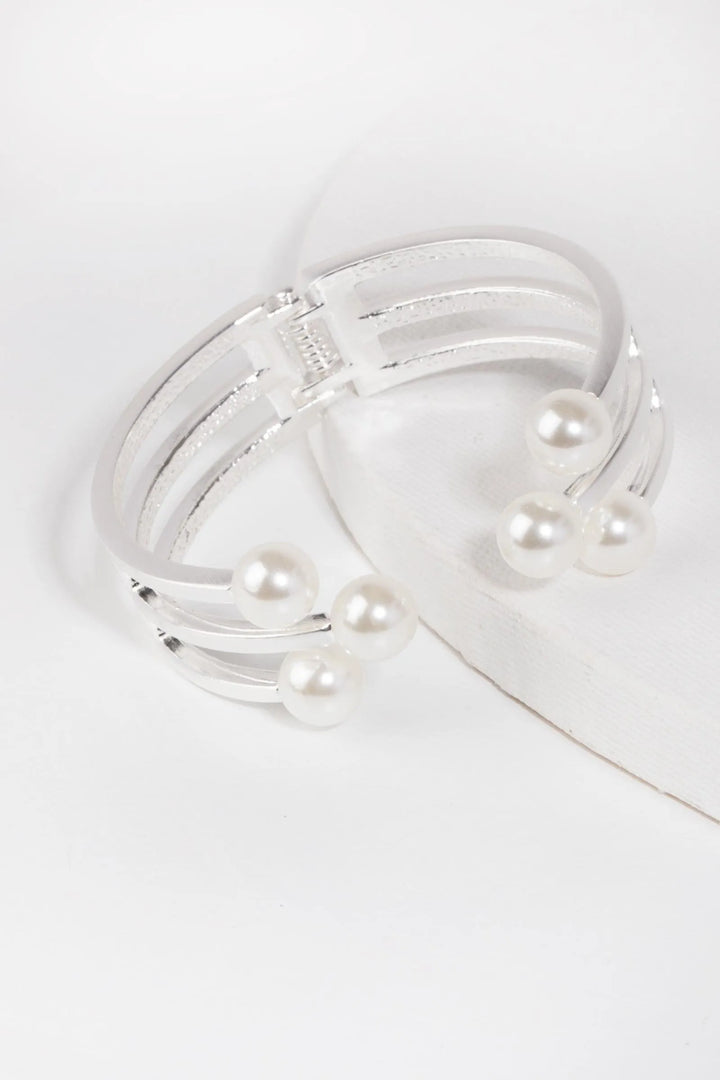 6 Pearl Cuff Bracelet Silver