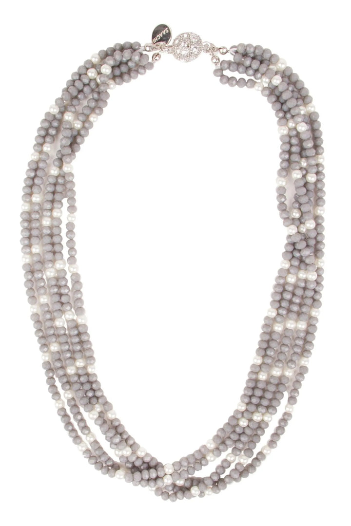 Short Layered Crystal Pearl Necklace Dark Gray